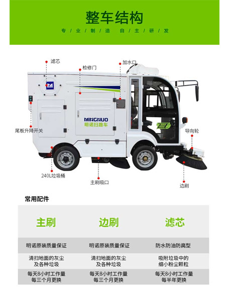 四轮扫路车MN-S1800配备240L标准金凤垃圾桶
